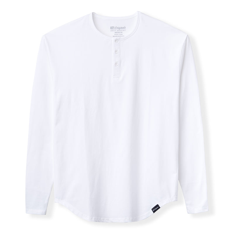 021 ESSENTIAL DROP-CUT LONG SLEEVE HENLEY - WHITE