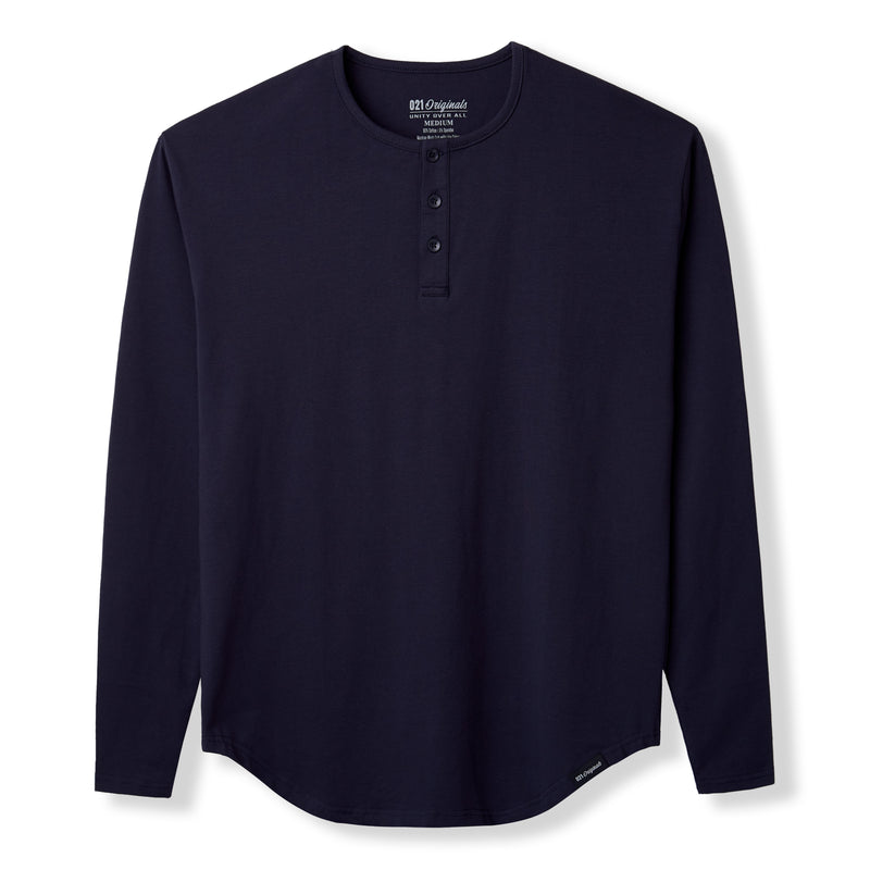 021 ESSENTIAL DROP-CUT LONG SLEEVE HENLEY - NAVY