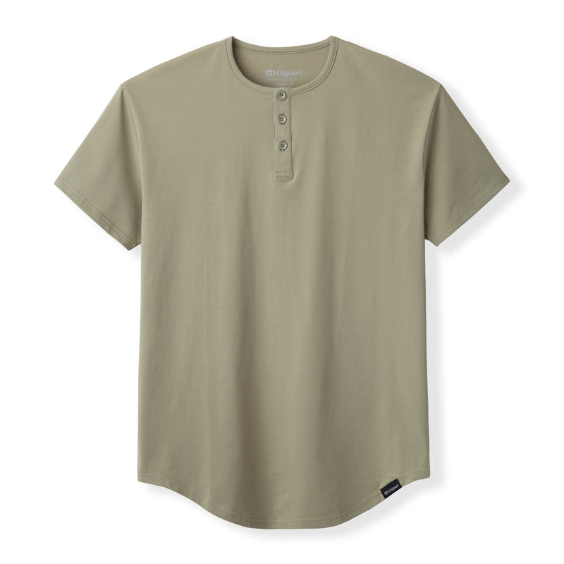 021 ESSENTIAL DROP-CUT HENLEY - OLIVE GREEN