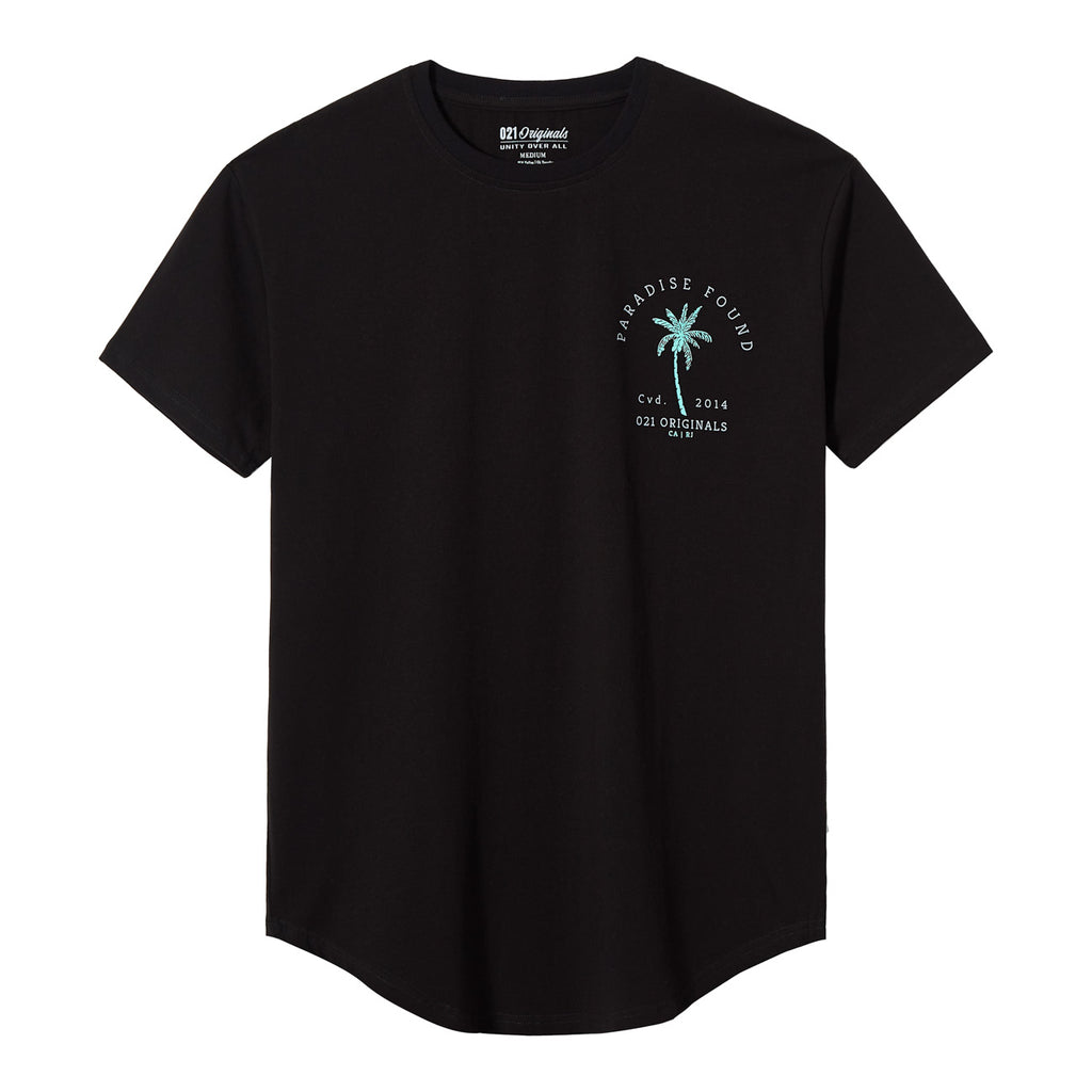 PARADISE PALM DROP-CUT T-SHIRT - BLACK